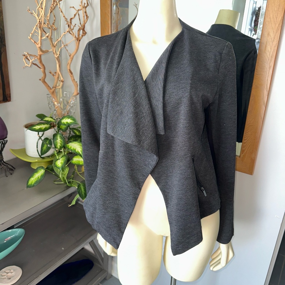 Miss Tina * Tina Knowles Gray Draped Open Blazer Jacket Large 12-14